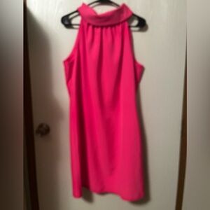 NWT Sail To Sable STS Barbie Pink Retro Button Back Cowl Neck Midi Dress Size L